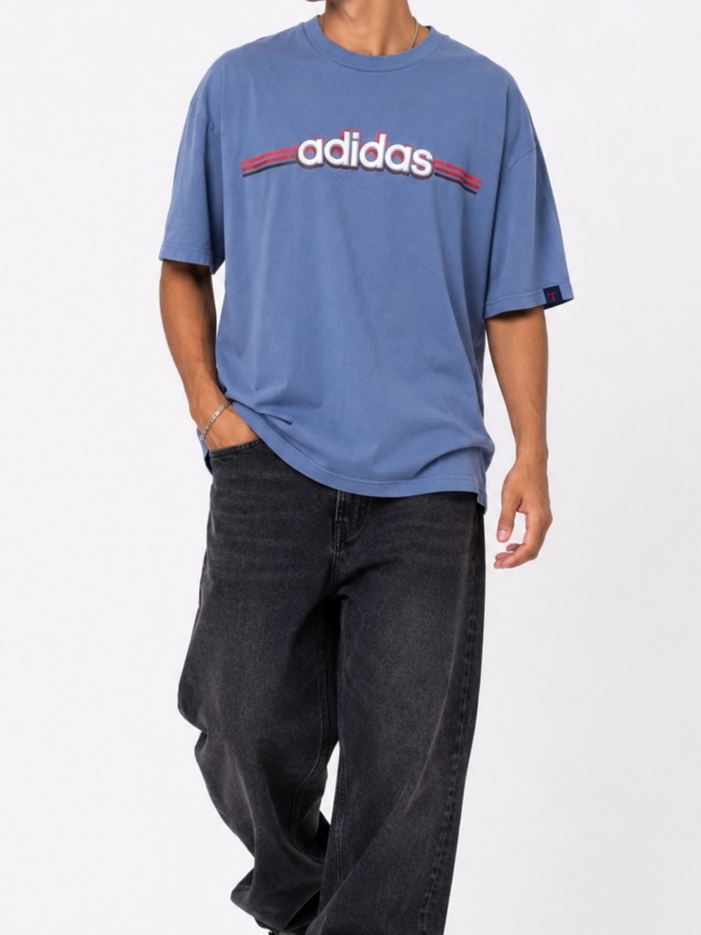 Vintage 2004 Adidas T-Shirt Puffy Spell Out Logo Blue Size XL